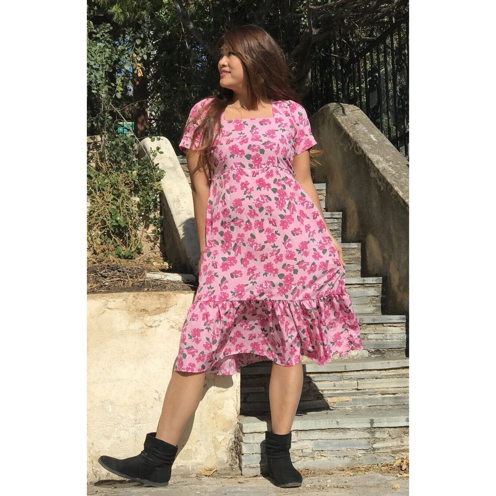 NWT Vintage Retro Style Gorgeous Dress Midi Dress Sweet Pink Tie Back Fits SML